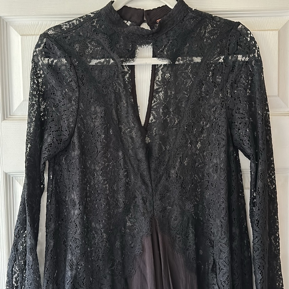 Free People Lace Combo Mini Dress Black S